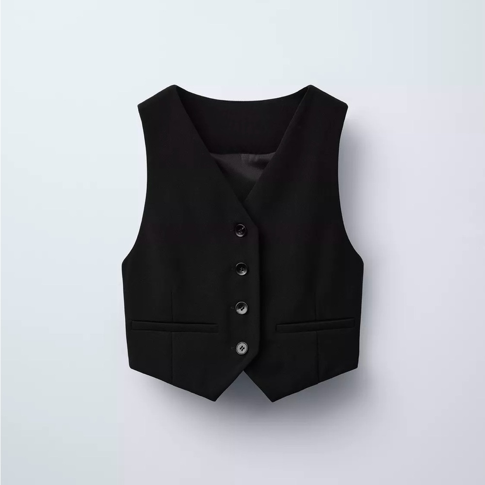 Zara Sleeveless V-neck Waistcoat Button-Up Front Vest